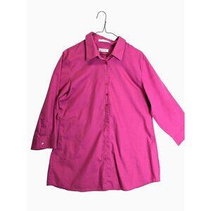 Orvis Carefree Womens size 16 Button Front Pink Blouse Classic Pockets Top